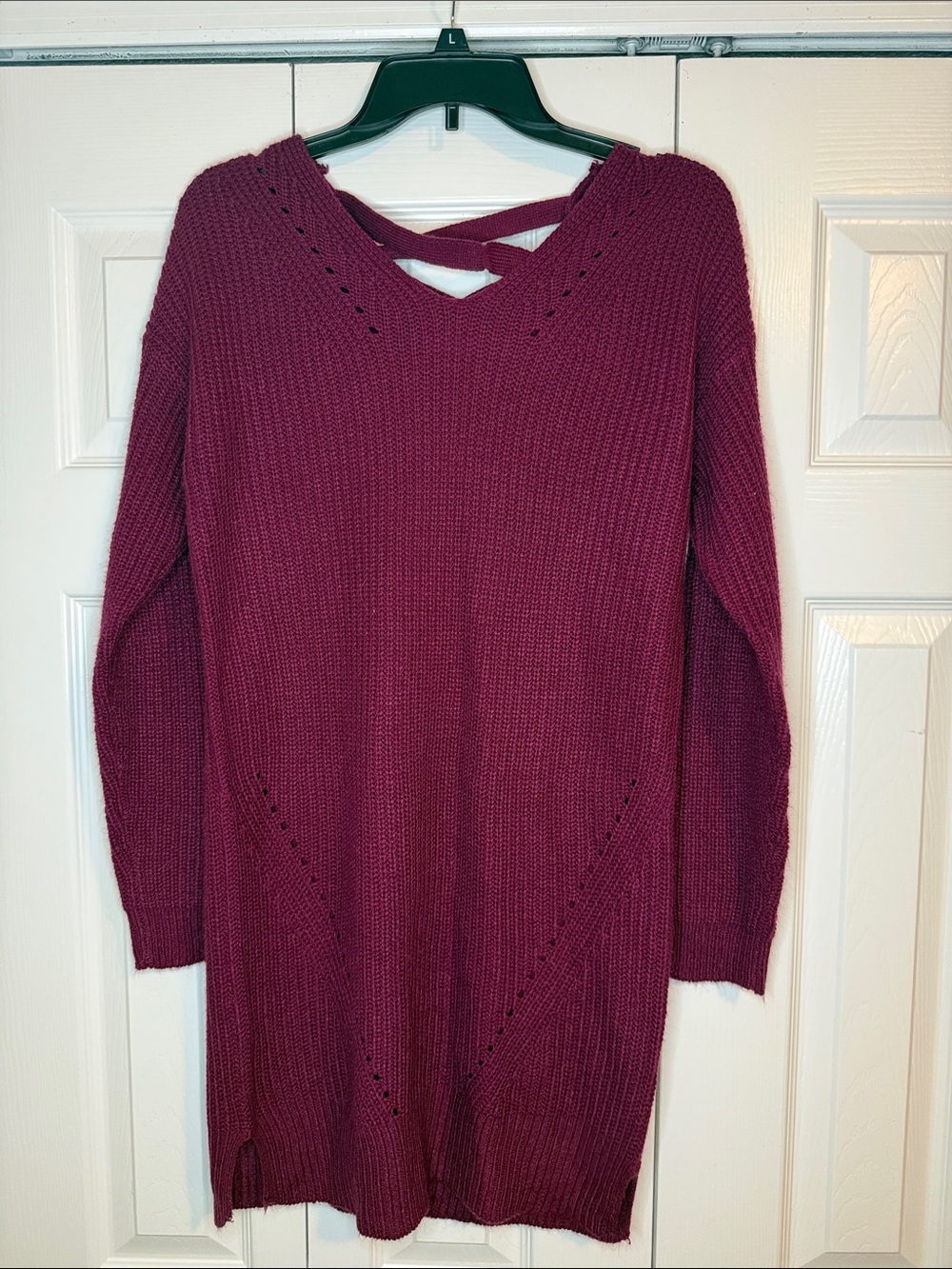 Moral Fiber Women's Crisscross V-Neck Sweater Dress - Berry Plum